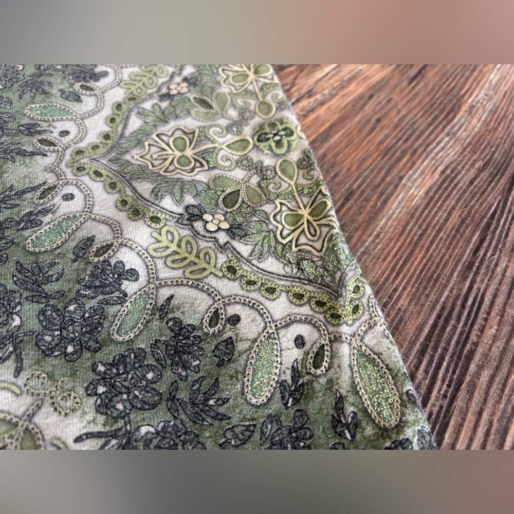 Vtg Tangents 3/4 Sleeve Bohemian Shirt Green Floral No Size Fairy Whimsical Y2K - Picture 8 of 10